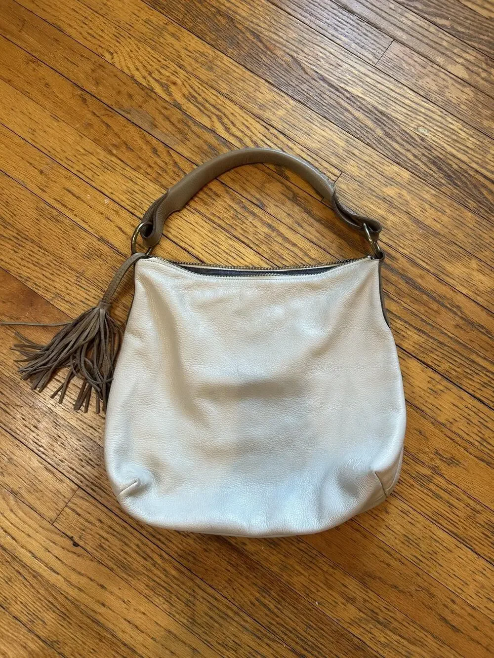 Molly G Hobo Shoulder Bag Womens Beige Leather Tassel Slouchy Purse Tote Boho